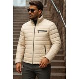 Comstar Erkek Kışlık Basic Dik Yaka Fermuarlı Krem Şişme Mont - 2XL