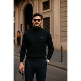 Comstar Erkek Kışlık Basic Slim Fit Uzun Siyah Kazak