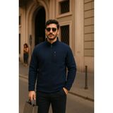 Comstar Erkek Kışlık Cepli Basic Fermuarlı Lacivert Polar Ceket - XL