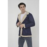 Comstar Erkek Kışlık Cepli Kruvaze Kürklü Lacivert Süet Ceket - 2XL