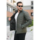 Comstar Erkek Kışlık Fermuarlı Günlük Kapitone Haki Şişme Mont - 4XL