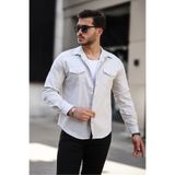 comstar Erkek Mevsimlik Trend Cepli Çıtçıtlı Beyaz Kot Gömlek