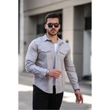 Comstar Erkek Mevsimlik Trend Cepli Çıtçıtlı Gri Kot Gömlek - 2XL