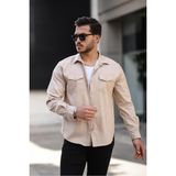 Comstar Erkek Mevsimlik Trend Cepli Çıtçıtlı Krem Kot Gömlek - Taş - XL