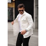 Comstar Erkek Oversize Geniş Kesim Denim Çift Cep Ceket Gömlek - Beyaz