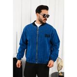 Comstar Erkek Oversize Günlük Bomber Jean Lacivert Fermuarlı Kot Ceket