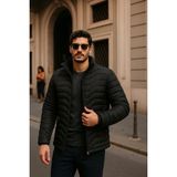 Comstar Erkek Siyah Şişme Mont Comfort Slim Fit Uzun Kol Düz Dokuma Modeli