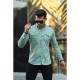 Comstar Erkek Slim Fit Çift Cepli Kot Gömlek - 5XL - Su Yeşili