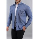 Comstar Erkek Slim Fit Çift Cepli Kot Gömlek - Mavi
