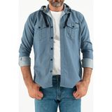 Comstar Erkek Slim Fit Dar Kalıp Kapüşonlu Kot Gömlek - Mavi