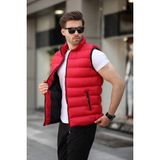 Comstar Erkek Slim Fit Siyah Şişme Yelek Gömlek Yaka ile Modern Stil ve Konfor - Kırmızı