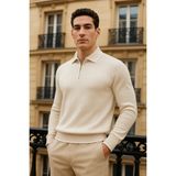 Comstar Erkek Trend Fermuarlı Krem Uzun Kollu Polo Yaka Tişört - 2XL
