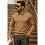 Comstar Erkek Trend Fermuarlı Uzun Kollu Camel Polo Yaka Kazak