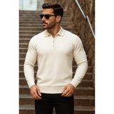 Comstar Erkek Trend Fermuarlı Uzun Kollu Krem Polo Yaka Kazak - XL