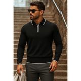 Comstar Erkek Trend Fermuarlı Uzun Kollu Siyah Polo Yaka Kazak - XL