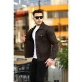 Comstar Erkek Trend Kestane Kot Ceket Slim Fit Denim Polo Yaka %100 Pamuklu Cepli Günlük Kullanım - 2XL