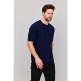 Comstar Erkek Trend Kısa Kollu Çizgili Günlük Lacivert Triko Tişört - 2XL