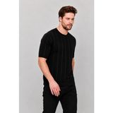 Comstar Erkek Trend Kısa Kollu Çizgili Günlük Siyah Triko Tişört - 2XL