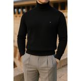 Comstar Erkek Trend Kışlık Boğazlı Bordo Triko Kazak - Siyah - 2XL