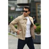 comstar Erkek Trend Polo Yaka Slim Fit Denim Jeans Bej Kot Ceket