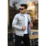 comstar Erkek Trend Polo Yaka Slim Fit Denim Jeans Gri Kot Ceket