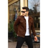 comstar Erkek Trend Polo Yaka Slim Fit Denim Jeans Kahve Kot Ceket