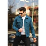 Comstar Erkek Trend Polo Yaka Slim Fit Denim Jeans Kot Ceket Uzun Kol Mavi Düz Tasarım Rahat Kesim - 2XL