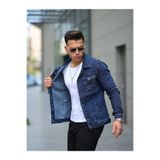 comstar Erkek Trend Polo Yaka Slim Fit Denim Jeans Mavi Kot Ceket