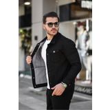 comstar Erkek Trend Polo Yaka Slim Fit Denim Jeans Siyah Kot Ceket