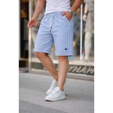 Comstar Erkek Trend Premium Nakışlı Çizgili Mavi Şort - 3XL