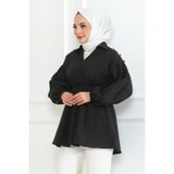 comstar Kadın Basic Balon Kol Büzgülü Siyah Tesettür Gömlek
