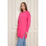 Comstar Kadın Bisiklet Yaka Yırtmaçlı Oversize Pembe Triko Kazak - Standart