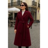 Comstar Kadın Comfort Kruvaze Trend Bordo Uzun Kaşe Kaban - 42