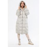 Comstar Kadın Gri Kapüşonlu Uzun Oversize Şişme Mont - Standart