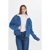 Comstar Kadın Jean Trend Kışlık Içi Kürklü Kot Ceket Mavi - XL