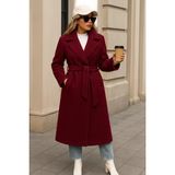 Comstar Kadın Kışlık Trend Kuşaklı Uzun Bordo Kaşe Kaban - 36