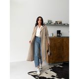 Comstar Kadın Klasik Cepli Kuşaklı Trend Midi Krem Trençkot - 36