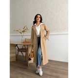 Comstar Kadın Klasik Cepli Kuşaklı Trend Midi Taba Trençkot - 40