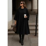 Comstar Kadın Oversize Basic Uzun Premium Siyah Kaşe Panço