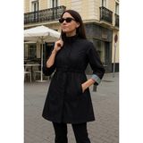 Comstar Kadın Siyah Premium Astarlı Kısa Trençkot Uzun Kollu Dik Yaka %100 Polyester - 40