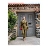 comstar Kadın Tesettür Kimono Bol Pantolon Haki Ikili Takım
