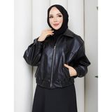 Comstar Kadın Trend Premium Mevsimlik Bomber Siyah Deri Ceket