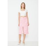 Comstar Leopar Desenli Yırtmaçlı Kot Etek - Pembe - 36