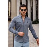 Comstar Slim Fit Çıtçıtlı Çift Cep Kot Gömlek - İndigo