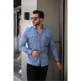 Comstar Slim Fit Çıtçıtlı Çift Cep Kot Gömlek - Mavi - 2XL