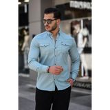 Comstar Slim Fit Çıtçıtlı Çift Cep Kot Gömlek - Mint