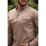 Comstar Slim Fit Çıtçıtlı Çift Cep Kot Gömlek - Vizon