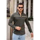 Comstar Slim Fit Ön Şerit Detaylı Çıtçıtlı Kot Gömlek - Haki - 2XL