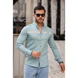 Comstar Slim Fit Ön Şerit Detaylı Çıtçıtlı Kot Gömlek - Su Yeşili