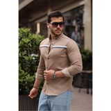 Comstar Slim Fit Ön Şerit Detaylı Çıtçıtlı Kot Gömlek - Vizon